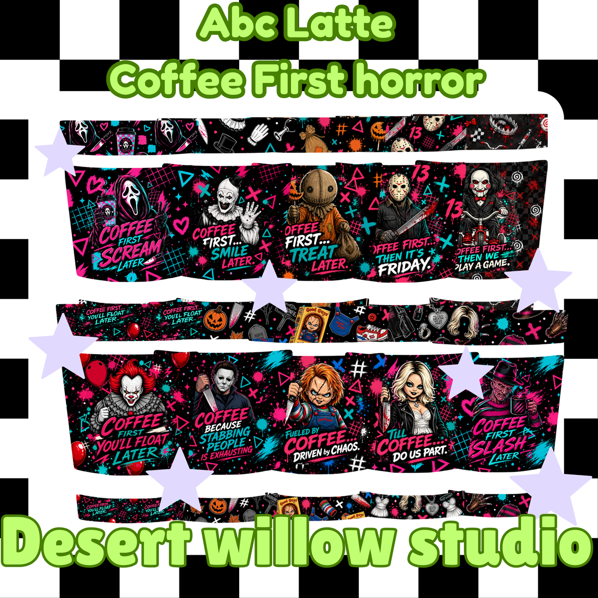 Abc Freshie molds Latte (horror coffee first) physical cardstock