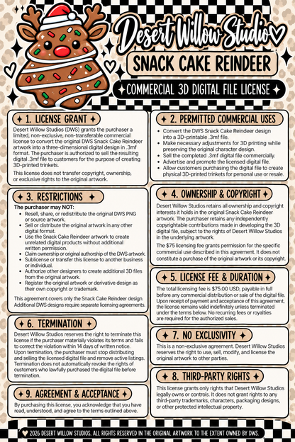 Commercial license for cake reindeer for 3d .3mf files only