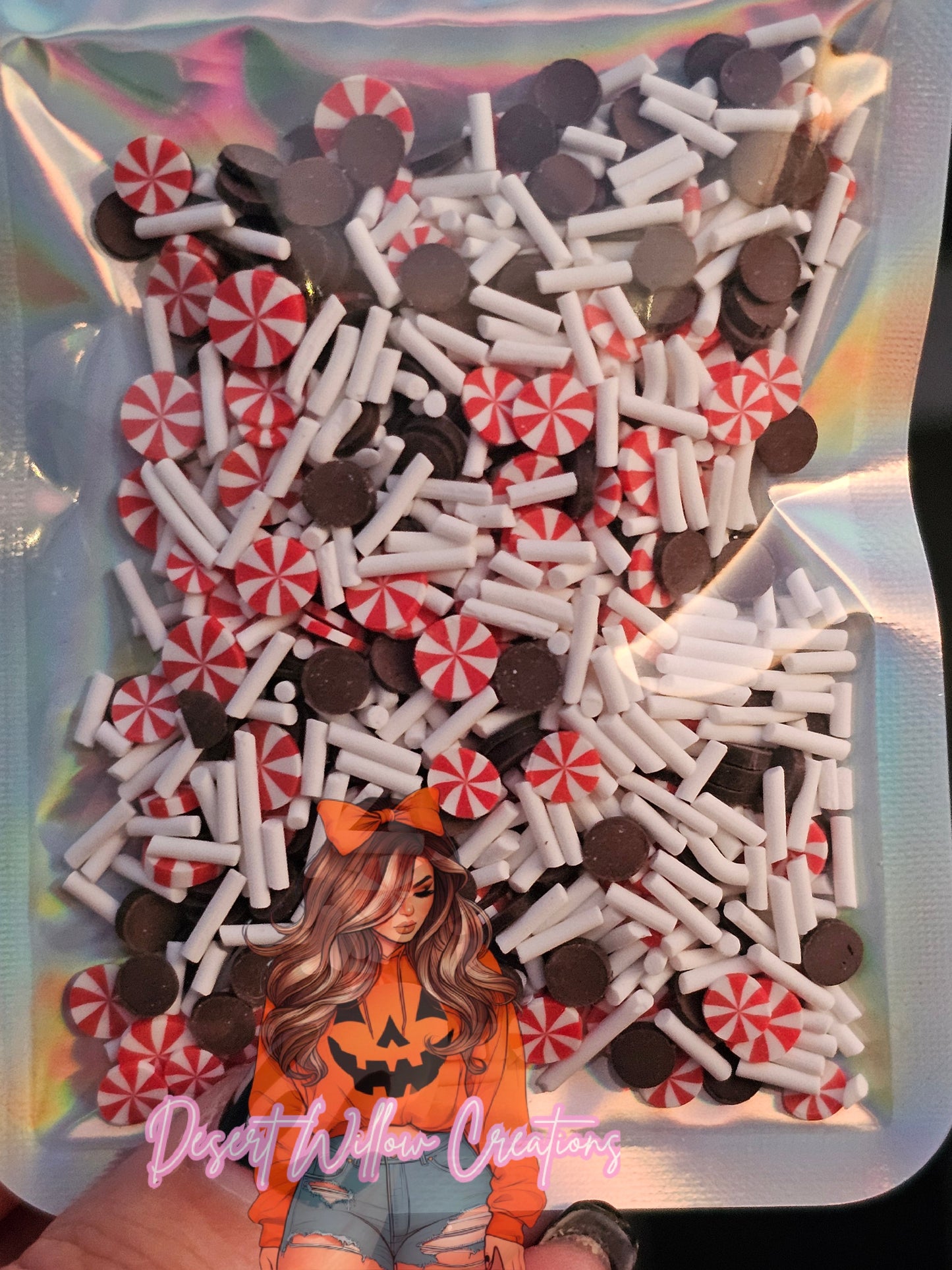 Peppermint chocolate chip polymer clay slices .74 oz