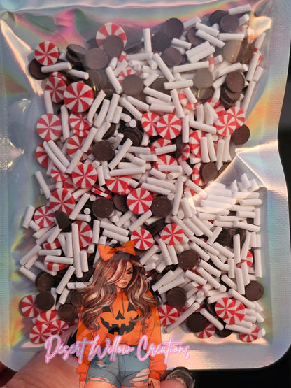 Peppermint chocolate chip polymer clay slices .74 oz