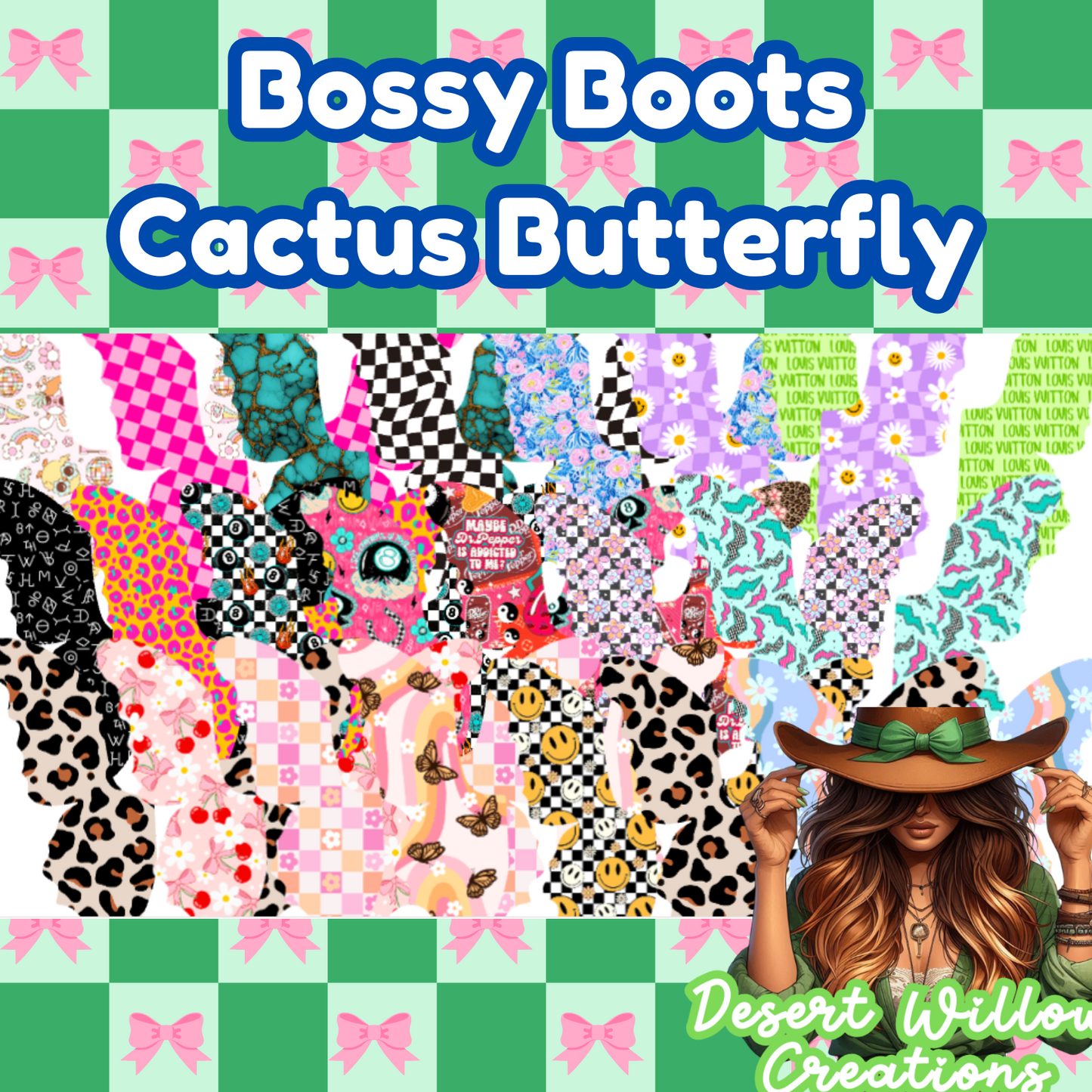 Bossy boots cactus butterfly cardstock