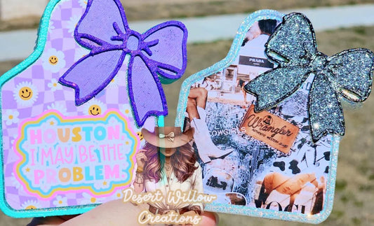 Abc Cow tag with bow (cardstock)